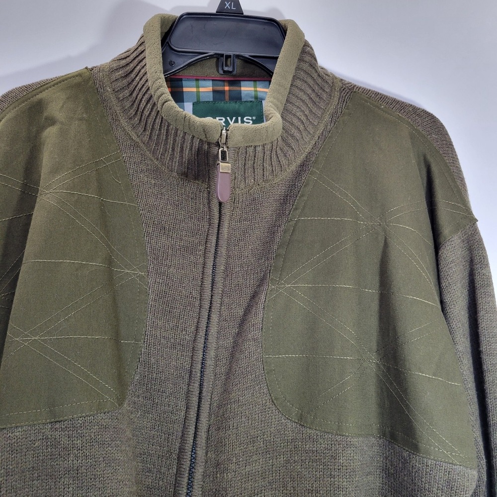 Orvis Wool Plaid Lined Shooting Shoulder Sweater Mens L Full Zip Outdoor  Green